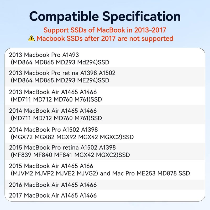 JEYI حافظة SSD لجهاز MacBook 2013-2017، USB-C 3.2 20Gbps، حافظة SSD خارجية، تبريد من سبائك الألمنيوم، متوافقة مع MacBook Air/Pro SSD 12+16 دبوس (SSD غير مدرج) - Image 3